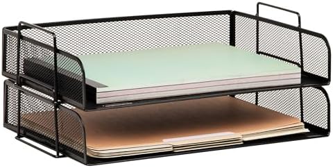 Mind Reader Stackable Paper Tray, Desktop Organizer, File Storage, Office, Metal Mesh, 2 Pcs., Black