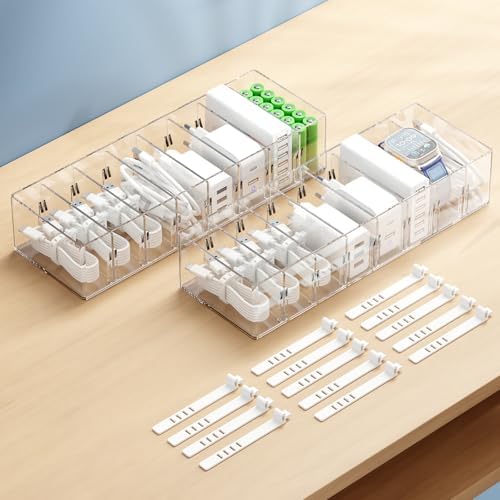 FRETONBA 2 Pack Cable Storage Organizer Box with 8 Compartments, Small
