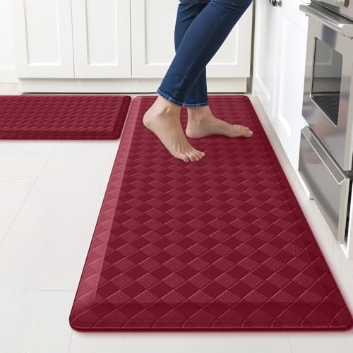 TranquilRelax 4/5 Inch Cushioned Anti Fatigue Kitchen Mats for Floor, Burgundy