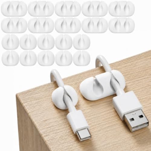 Cord Organizer for Desk, Nightstand Cable Holder, 20 Pack, Multislot, White