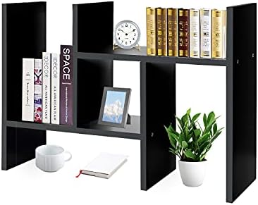 J.M.Deco Desktop Organizers and Storage for Office, Adjustable Desktop Organizer Shelf Double H Display, True Natural Stand Shelves, Black