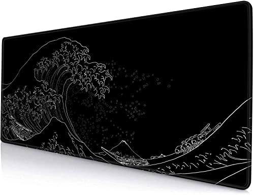 Gaming Mouse Pad, Large Mouse Pads for Desk, Non-Slip Rubber Base Mousepad, Keyboard Mouse Mat, Desk Pad with Stitched Edges, 31.5x11.8inch, The Great Wave Off Kanagawa