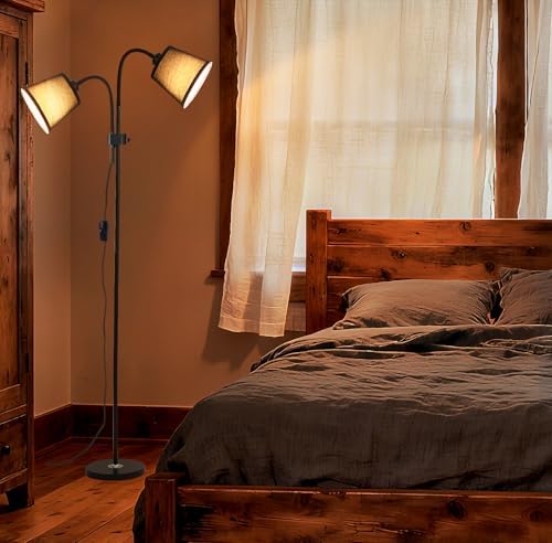 Floor Reading Lamp, Adjustable Height Bendable Short Standing Corner Lamps (Black2-Linen)