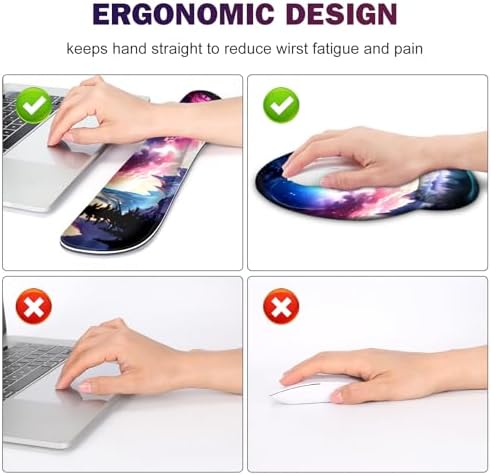 Gaming Mouse Pad, Large Desk Mat, Cute Desk Pad Protector, 4in1 XXL Mousepad + Keyboard Wrist Rest+Mouse Wrist Rest+Coaster Set with Ergonomic Desk Pad for Home Office Table Computer, Purple Hill