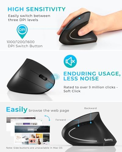 Lekvey Ergonomic Mouse, Rechargeable 2.4G USB Vertical Wireless Mouse