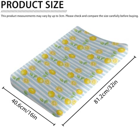 Summer Lemon Leaves Stripes Pattern Baby Changing Pad Cover, Unisex Fruits Nursery Diaper Changing Table Pad Mat Sheet for Boys Girls-16x32
