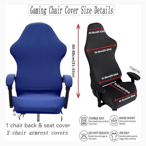 Gaming Chair Cover Set with Armrest Covers, Stretch Ruffled Slipcover for Racing Office Computer Reclining Chairs (Royal Blue)