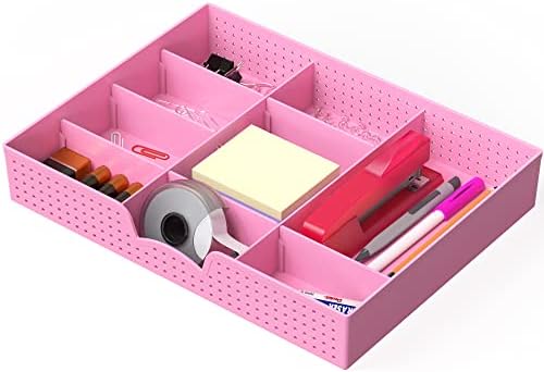 Simple Houseware Drawer Organizer Tray, 9 Adjustable Compartments, Pink