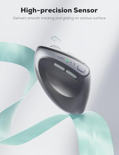 Nulea MD280 Ergonomic Vertical Wireless Mouse - Bluetooth & 2.4G Dual Mode, 4 Adjustable DPI 800/1200/1600/2400, Rechargeable, Silent Clicks, No Lag, 6 Buttons - Perfect for Laptop, Desktop Grey