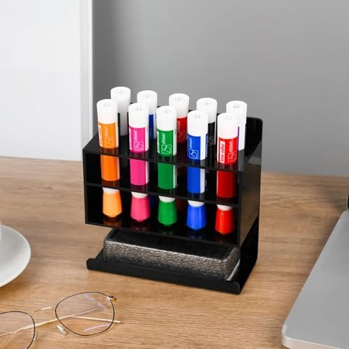 Dry Erase Marker Holder, Wall Mounted Acrylic Marker Holder with 10 Slots, Sticky Pen Storage for Classroom Organization, Office, Whiteboard, Desk Locker Organizer Accessories, Black