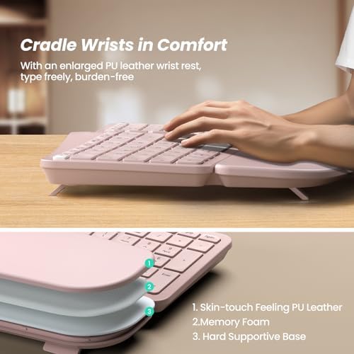 Nulea RT05 Wireless Ergonomic Keyboard, Split Keyboard with Wrist Rest, USB-C Charging, 7-Color Backlight, Natural Typing, Bluetooth and USB Connectivity, Compatible with Windows/Mac(Pink)