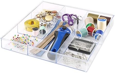 Whitmor Clear 6-Section Drawer Organizer | For Makeup & Accessories | Sturdy Resin | 11.9 x 11.9 x 1.7 Inches | Pack of 6