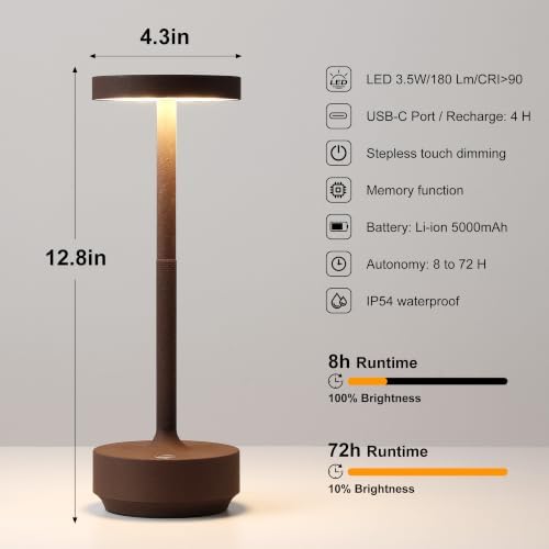 LED Cordless Table Lamp Rechargeable,Battery Powered Outdoor Table Light