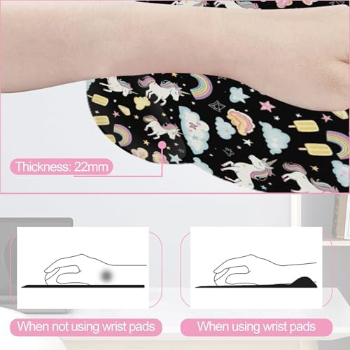 Cute Unicorn Starry Sky Rainbow Ergonomic Wrist Support Keyboard Mouse Wrist Rest Set, Computer Office Comfortable Wrist Rest for Mouse Easy Typing