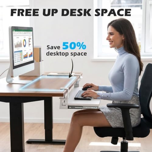 Large Keyboard Tray Under Desk 33.5x11.4“ with 3 Drawer,White