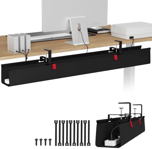 KEEGH Extra Large No Drill Under Desk Cable Management Tray 48 in, Black