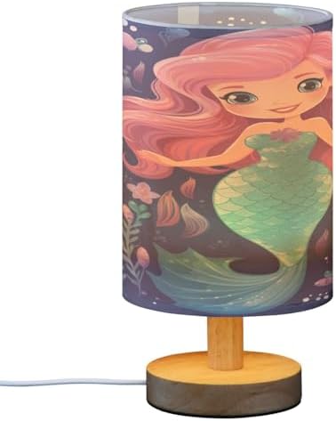 ALAZA Beautiful Mermaid Navy Blue Decor Bedside Table Lamp with USB Port for Bedroom Nightstand Office Desk LED Bulb Included