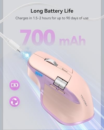 TECKNET Wireless Mouse, Side Scroll Bluetooth Rechargeable, 3-Device