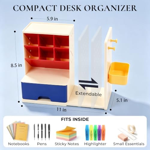 Desk Organizer with Drawer, Pen Holder with Slanted Pen Grooves Color