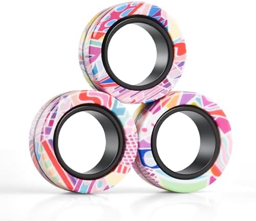 Magnetic Rings Fidget Toys for Adults,Fidget Spinner Rings for Anxiety Relief Therapy Toys for Teens Boy and Girl Ages 8-13,Gift for Kids Party Favors Stocking Stuffers,3pcs