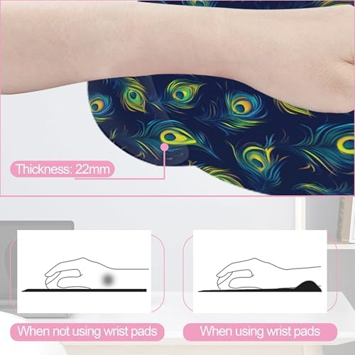 Blue Peacock Feather Keyboard Wrist Rest Pad and Mouse Pad Wrist Support Set,3-in-1 Ergonomic Mouse Pad with Non-Slip Rubber Base for Home Office Game Computers Desk,