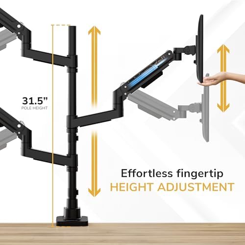 Mount-It! Heavy-Duty 2+1 Triple Monitor Mount, Stacked Ultrawide Desk Monitor Arm for One 49” Screen + Two 35” Monitors, 44 lb Gas Spring Arms, Clamp & Grommet Mount