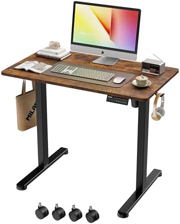 Monomi 35"x20" Small Electric Standing Desk,Whole Piece Desktop,Brown