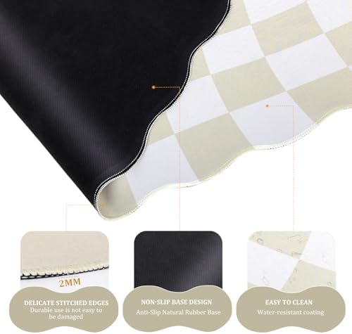 L-SPOUTTO Beige Checkered Mouse Pad Set,Scalloped XXL Desk Mat Set