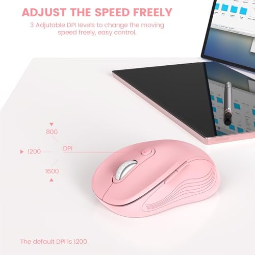 WisFox 2.4GHz Wireless Mouse for Laptop, Ergonomic 6-Button, Blush Pink