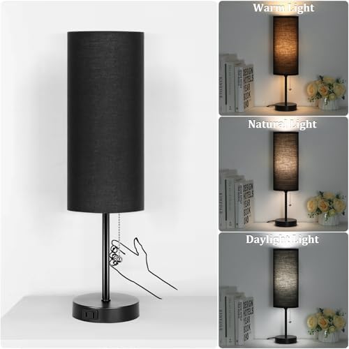 Dott Arts 18" Table Lamp for Bedroom, 3-Color Bedside Lamps with Pull Chain
