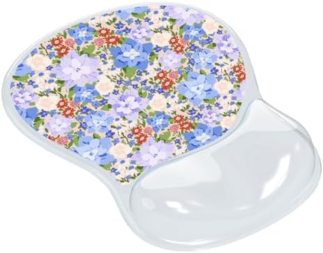 AUPET Ergonomic Mouse Pad with Gel Wrist Support – Non-Slip Mouse Mat with Comfortable Memory Gel Cushion – Relieves Wrist Pain – Designer Pattern for Home Office & Gaming (Violet-Blue Blossom Patch)