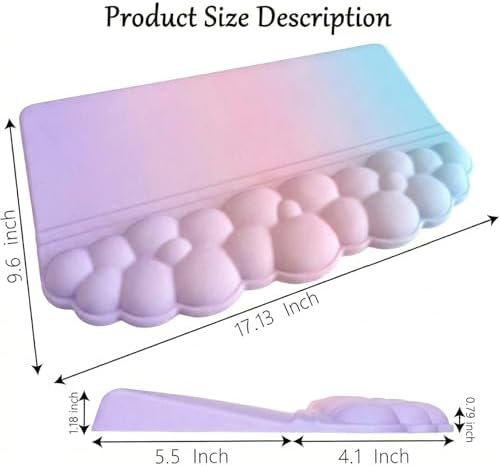 Computer Keyboard Stand Pad with Wrist Rest Colorful Cloud Keyboard Pad Support with Comfortable Rainbow Wrist Pad Cute Ergonomic Tilted Keyboard Riser Holder for Desktop Office Home Pink Purple Blue
