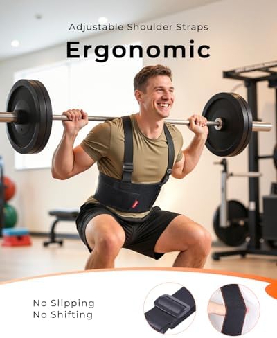 Medical-Grade Work Back Brace with Adjustable Shoulder Straps [Stronger Support & Breathable Mesh] Lower Back Support Belt for Men Women - Pain Relief for Lifting, Warehouse, Construction & Moving