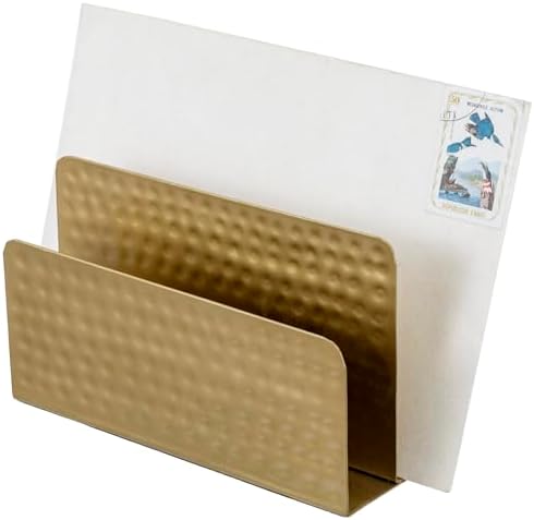 MyGift Hammered Brass Tone Metal Tabletop Mail Holder & Letter Sorter