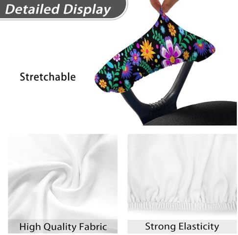 Boho Floral Print Chair Arms Protector Flowers Print Office Seat Hand Rest Protector with Elastic Edge, Stretchable Skin Friendly Computer Chair Desk Chair Arms Covers, 2 Pack