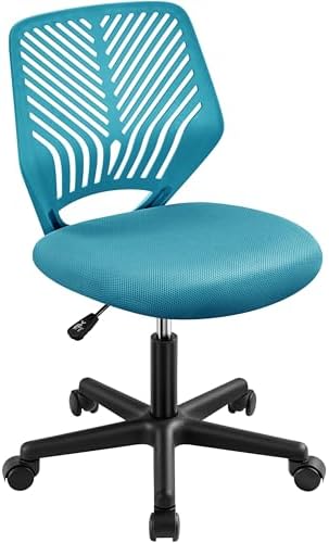 Yaheetech Small Desk Chair, Armless Adjustable Swivel Seat, Turquoise
