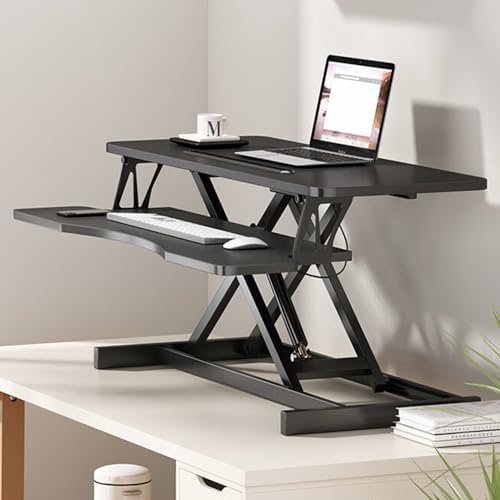 32" Standing Desk Converter, Height Adjustable Sit to Stand Riser with Wide Keyboard Tray, Dual Monitor and Laptop Workstation for Home Office (Black)