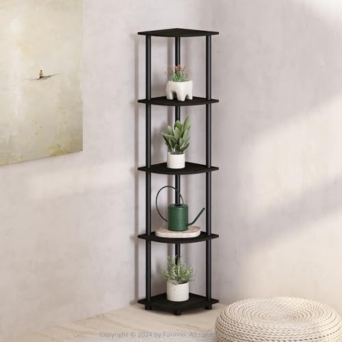 Furinno Turn-N-Tube Storage Shelves, 5-Tier Book Shelf, Corner Shelf, Toolless Open Shelves, for Organization and Storage, Living Room, Home Office, Hallway, Bedroom, Espresso