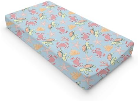 Cartoon Sea Turtle Crabs Starfish Pattern Baby Changing Pad Cover, Unisex Ocean Animals Nursery Diaper Changing Table Pad Mat Sheet for Boys Girls-16x32