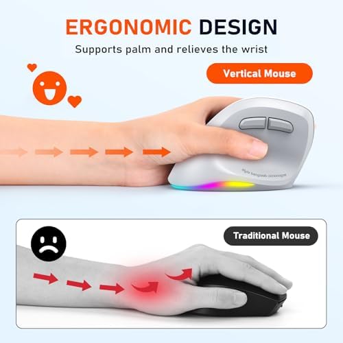 MEETION Left-Handed Wireless Ergonomic Vertical Mouse, Rechargeable - Gray