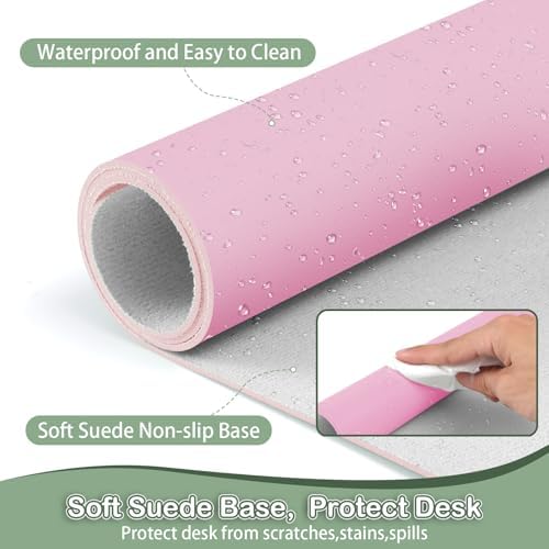 Boutilon Leather Desk Pad Protector,Non-Slip Mouse Pad,Laptop Desk Pad,Office Mouse Mat,Waterproof Leather Desk Blotter,Desk Writing Pad for Office and Home (M-Baby Pink,30"x14")