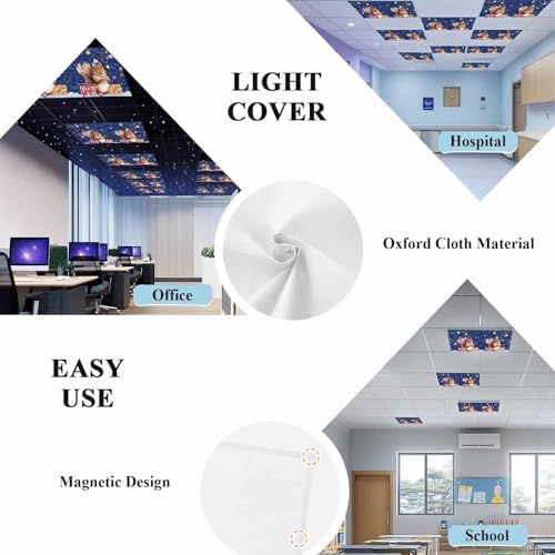 2 Pcs Fluorescent Light Covers for Ceiling Lights,Christmas Squirrel Winter Snowflake,Magnetic Light Filters Drop Fluorescent Lights Shade for Office Xmas Ball Dark Blue