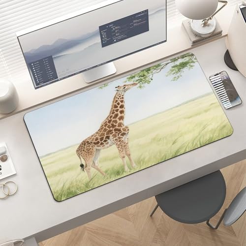 Mouse Pad Giraffe Stretching Its Neck to Eat Leaves Printed Computer Keyboard Desk Mat Non-Slip Rubber Base for Laptops Office and Home 23.6 X 11.8 Inch