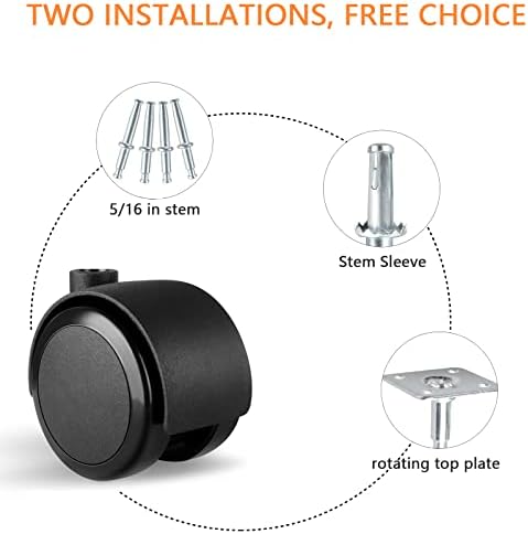 Apllamo 2 Inch Swivel Casters 5/16" Stem & Top Plate, 1000 LBS Heavy Duty