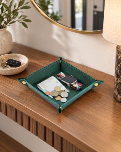 LAMOTI Valet Tray, PU Leather Catchall Tray for Desk & Nightstand