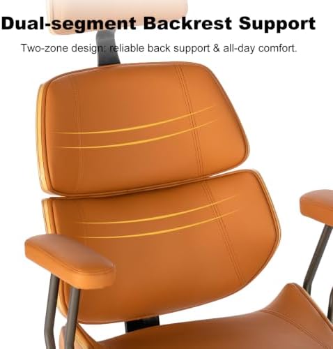 Mid-Century High Back Leather Office Chair with Headrest, Brown