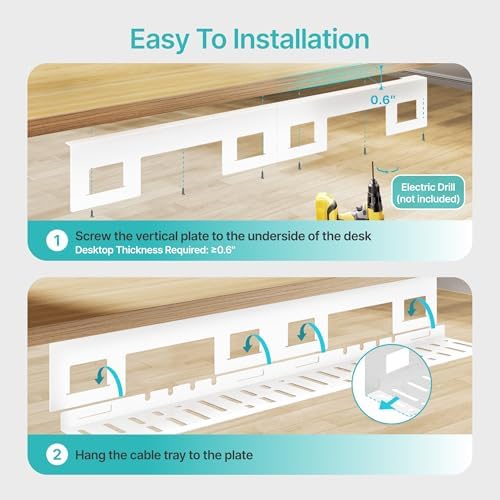 PEGZONE Under Desk Cable Management Tray, 31.5'' Screw-Mount Steel Rack