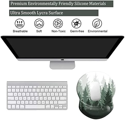 Ergonomic Mouse Pad with Support - Comfortable Wrist Rest, Non-Slip PU Base for Home Office, Studying, Gaming (Foggy Forest)