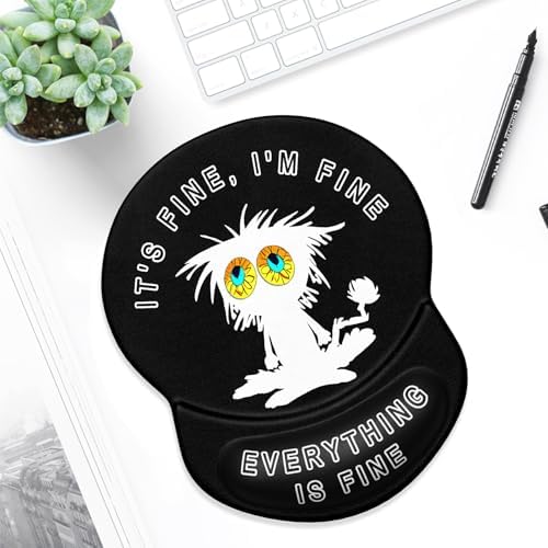 ITNRSIIET Ergonomic Mouse Pad with Gel Wrist Support Small Wrist Rest Smooth Surface Non-Slip PU Base Comfortable Office Supplies Pain Relief, 8.7 x 7.2 inches, Funny Cat