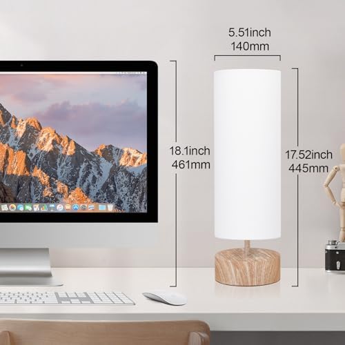 Touch Table Lamp with Wood Grain Metal Base, 3 Way Dimmable Bedside Lamp